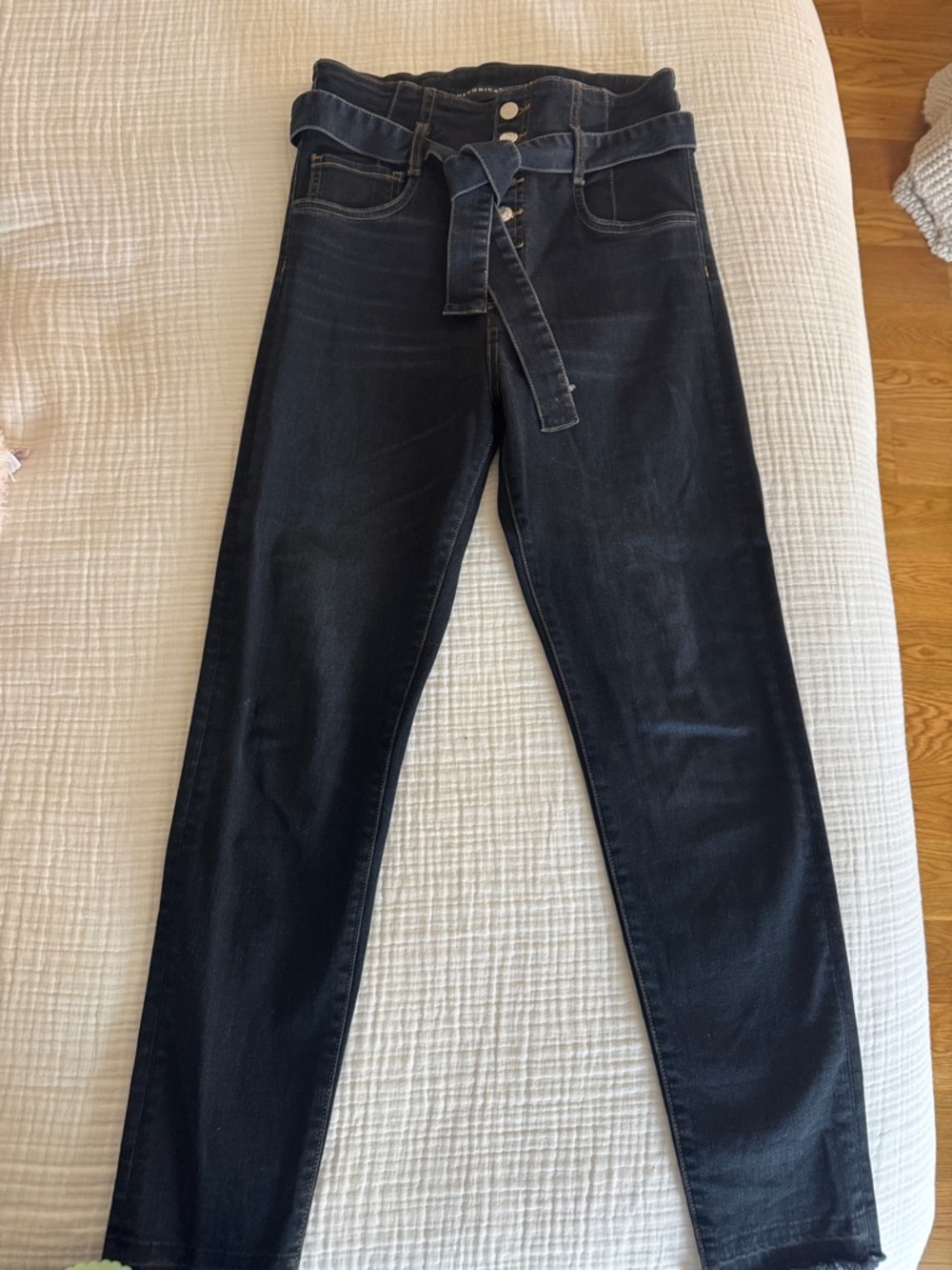 Veronica Beard Midnight Navy High-Rise Tie-Waist Jeans